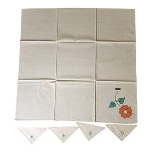 Vtg Tablecloth Square Embroidered Floral Cross Stitch + 4 Napkins 33 X 32"